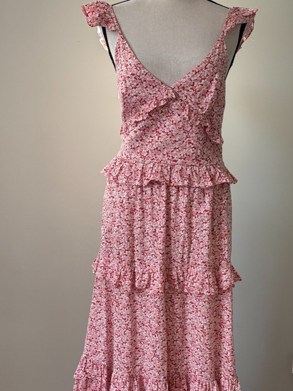Petal + Pup Red Floral Tiered Ruffle Maxi Dress Size 6 Like New